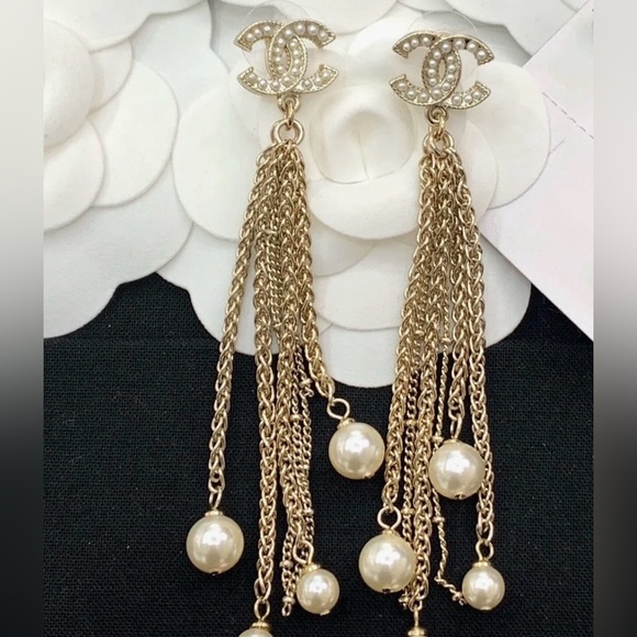 CHANEL Jewelry - 100% authentic Chanel long dangling earrings comes with Chanel box and receipt